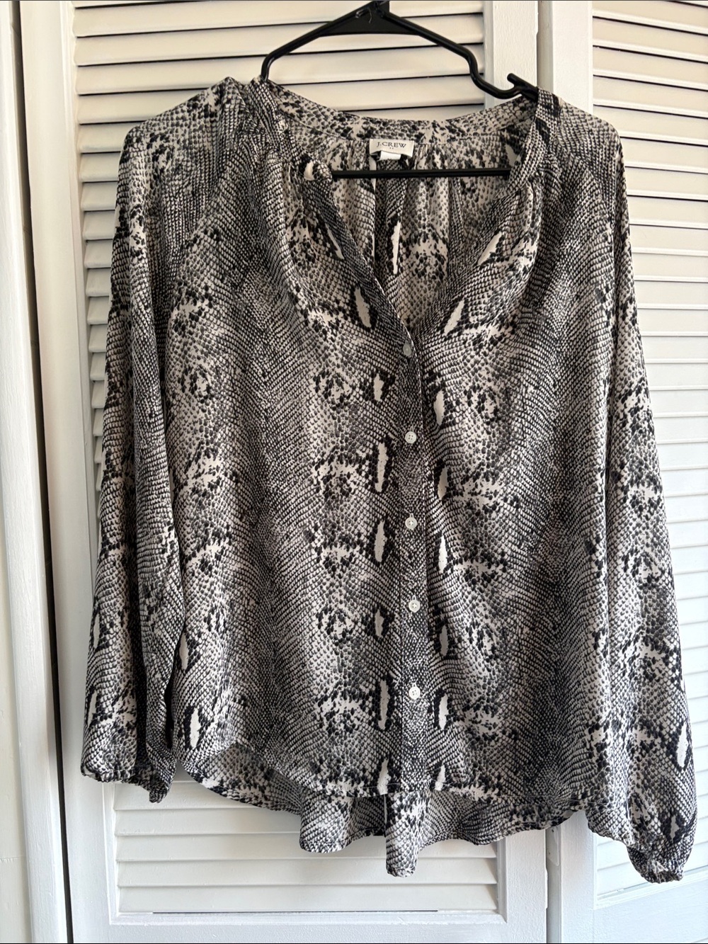 J. Crew Black and White Snakeskin Print Button-Front Blouse